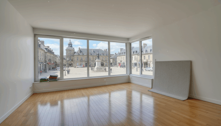 Firefly_image d'un appartement vide avec vue sur la place principale d'Aurillac qui vient d'ê 538841